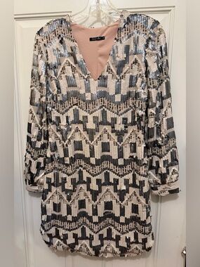 Love + Air silver/titanium and Cream Sequin Patterned Mini Dress